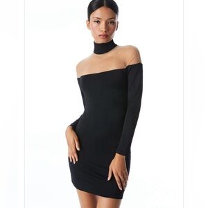 Alice + Olivia Black Off-Shoulder Mini Dress